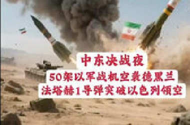 中东决战夜：五十架以色列战机空袭德黑兰，伊朗法塔赫1导弹突破以色列领空。