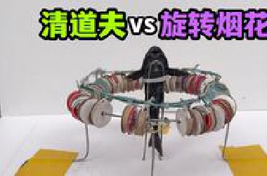 把一只清道夫和旋转烟花放一起！会发生什么事？